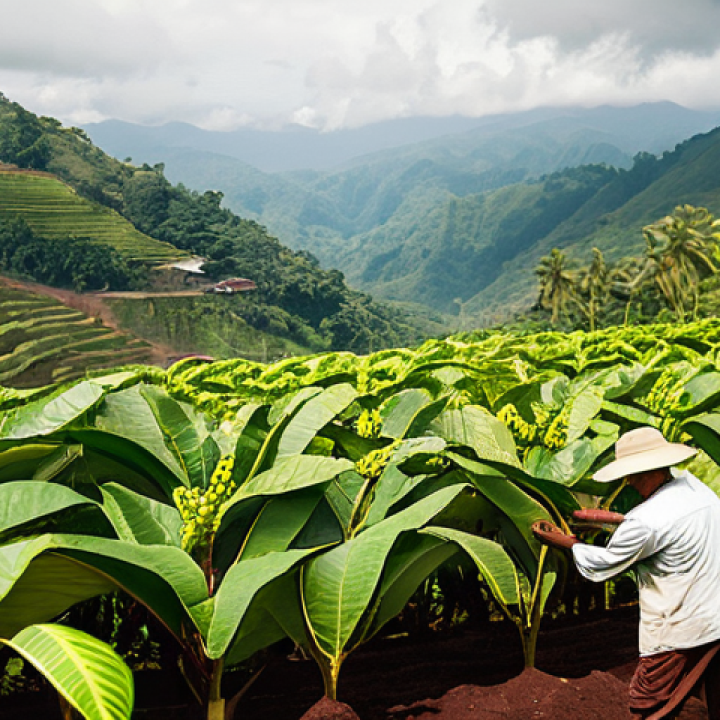에콰도르에서 유명한 기업들 - **Prompt:** A lush, sun-drenched organic cacao plantation stretching across a gentle hillside in a f...