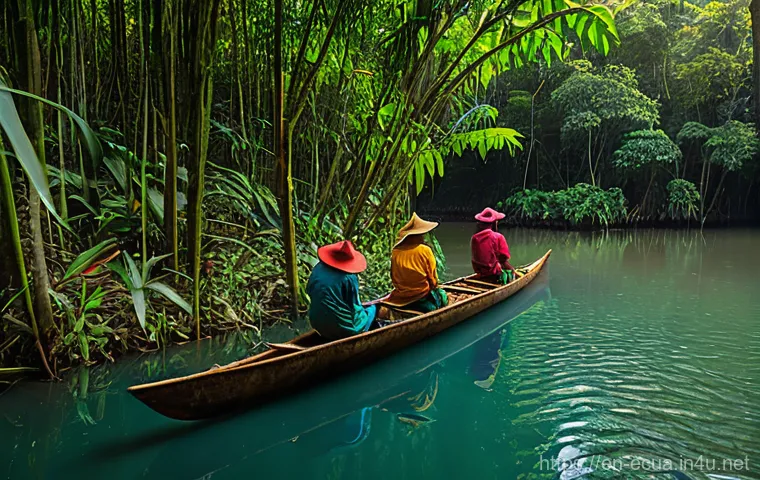 에콰도르 자연경관 베스트 10 - **Amazon River Journey and Cultural Immersion**
    A vibrant, cinematic scene depicting a tradition...