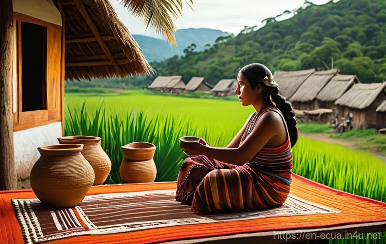 에콰도르의 역사적 사건 정리 - **Prompt:** "An artistic and historically accurate depiction of an ancient Valdivia village on the S...