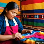 Home 19 에콰도르에서 예술 시장과 갤러리 방문 - A detailed scene of an Ecuadorian artisan workshop in Otavalo featuring a skilled female weaver dres...