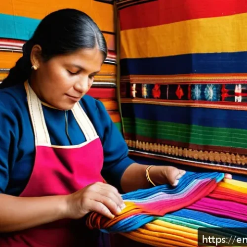 Home 31 에콰도르에서 예술 시장과 갤러리 방문 - A detailed scene of an Ecuadorian artisan workshop in Otavalo featuring a skilled female weaver dres...