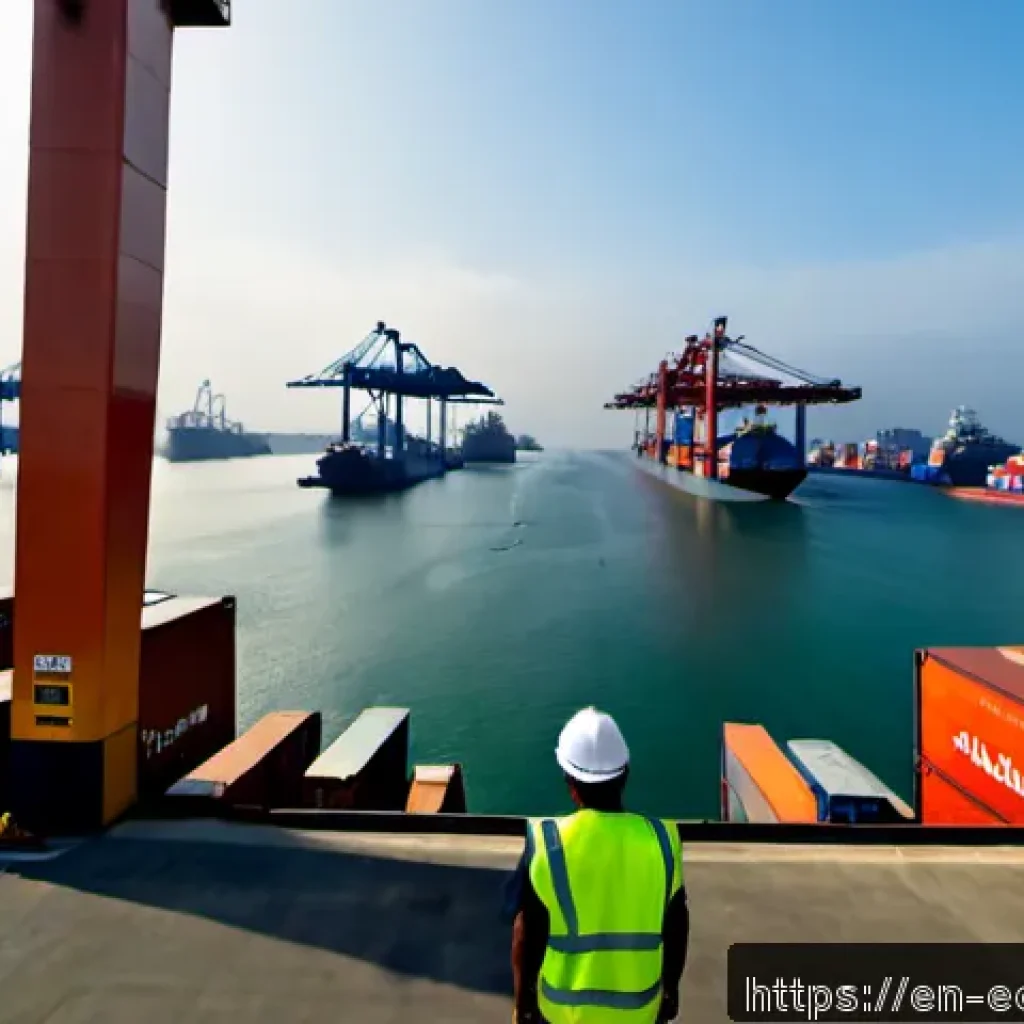 에콰도르에서 중국 투자 현황 - Photorealistic wide-angle view of a major Ecuadorian Pacific port near Guayaquil at golden hour, mod...